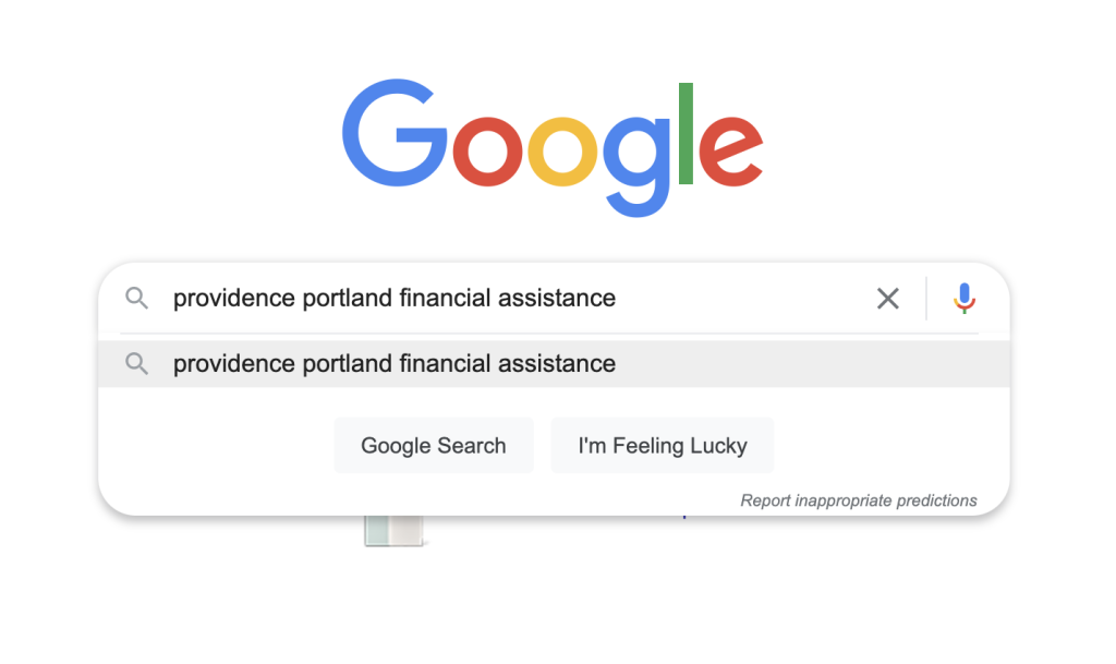 A Google search for a hospital financial assistance