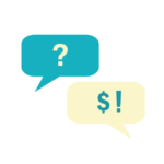 An image of two SMS chat bubbles. The first has a question mark, the second says $! to indicate debt relief has been granted. Dollar For helps you get debt relief.